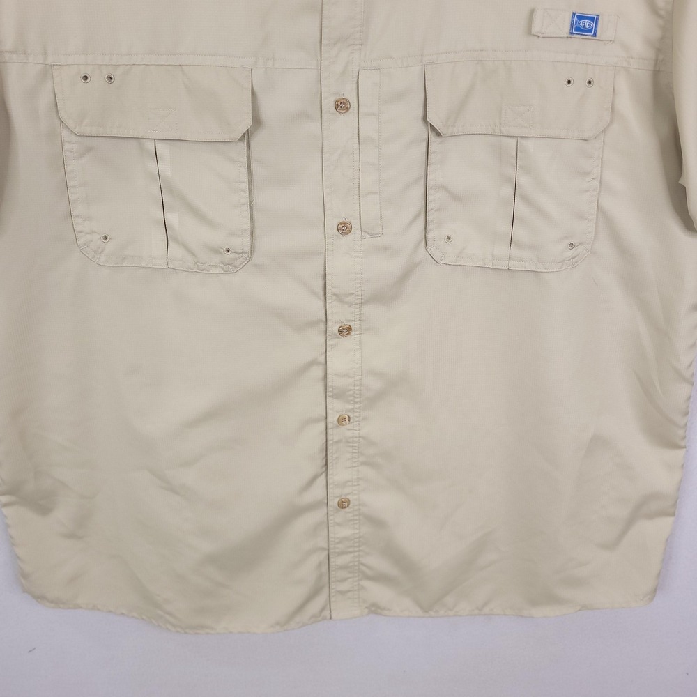AFTCO Shirt Mens 2XL Tan Short Sleeve Fishing Vented Button Front Polyester - Picture 2 of 10